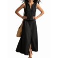 thumbnail image 2 of Summer Skirt Sets Women 2 Piece Outfits Sleeveless Top Elastic Waist Maxi Dress Sets with Pockets Black S, 2 of 6