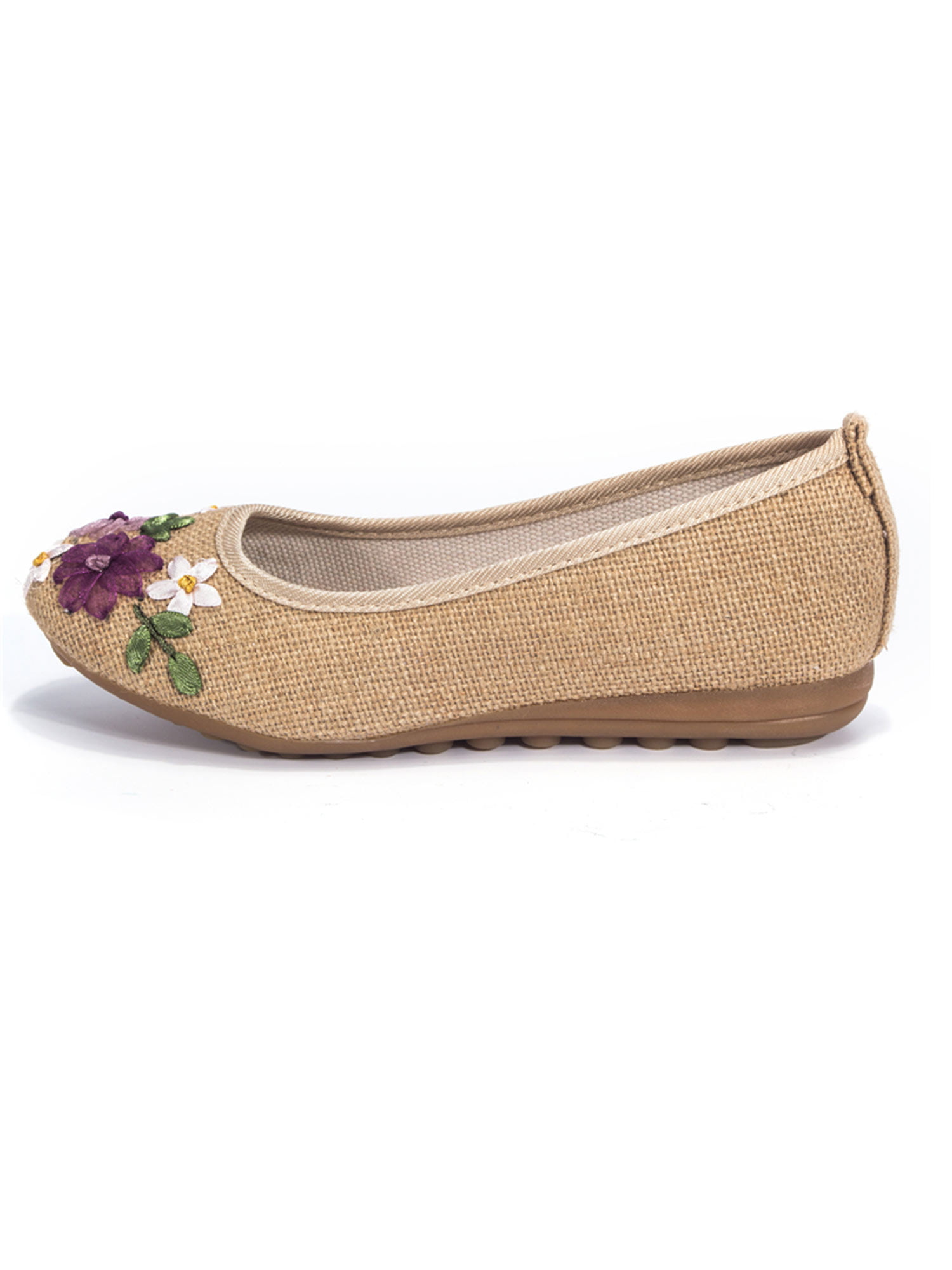 Womens Embroidered Loafers Shoes Ladies Floral Slip On Ballerina Flat Pumps 3-8 