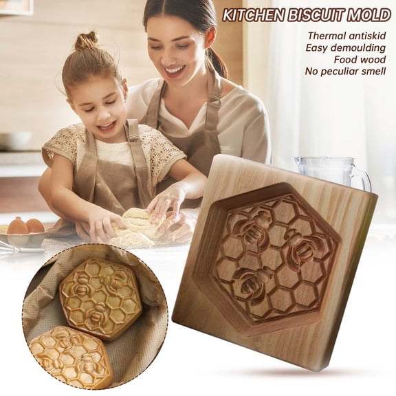 Wooden Cookie Mold Bee Design for DIY Baking and Embossing Craft Decorative Christmas Baking Tools