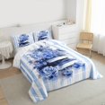 thumbnail image 3 of Manfei Romantic Rose Books Queen Comforter Set, Fashion Watercolor Bedding Sets, White Blue Stripes Reversible Bedding Comforter Set, Breathable Home Decor, 3 Pieces, 3 of 8