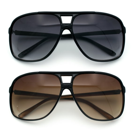 (2-Pack) SA106 Oversize Large Thin Plastic Racer Mens Sport Sunglasses 1 Black 1 Brown