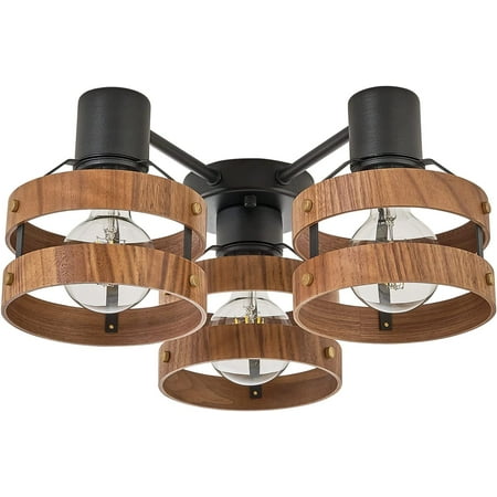 

YIGOU Flush Mount Light Modern Matte Black Finish and Dark Wood Ceiling Light Fixture for Living Room Kitchen Foyer