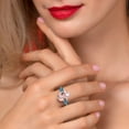 thumbnail image 4 of Gem Stone King 10.00 Ct Oval Peach Nano Morganite London Blue Topaz 925 Sterling Silver 3-Stone Engagement Ring, 4 of 6