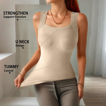Workout Tank Tops Women Built In Bra Pack High Neck Summer Breathable Compression Tank Top with Removable Pads Stretchy Sports Camisole Soft Plus Size Body Shaper Khaki XXL