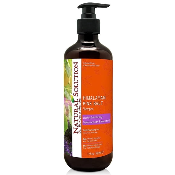 Champú de solución natural con aceite orgánico de lavanda y marula impregnado con sal rosa del Himalaya - Cuidado diario hidratante calmante para todo tipo de cabello 17 fl oz