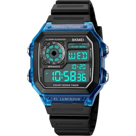 Wrist Watch for Men, Digital Sports Waterproof Watch with Dual Time Chronograph Countdown Alarm Backlight
