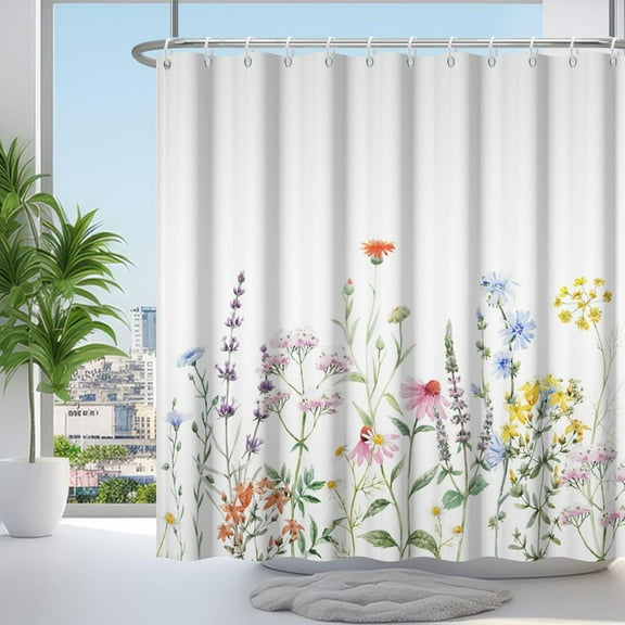 72x84 Inches Watercolor Floral Shower Curtain Colorful Wildflower Botanical Leaves Flower Shower Curtains for Bathroom Decor Plant Bathtub Curtain Waterproof Polyester Fabric with Hooks