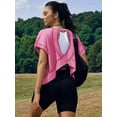 thumbnail image 6 of Women Short Sleeve Workout Shirts Open Back Tops Casual Yoga Y2k Athletic Gym Slouchy Crop Running Tees Pink XL, 6 of 8