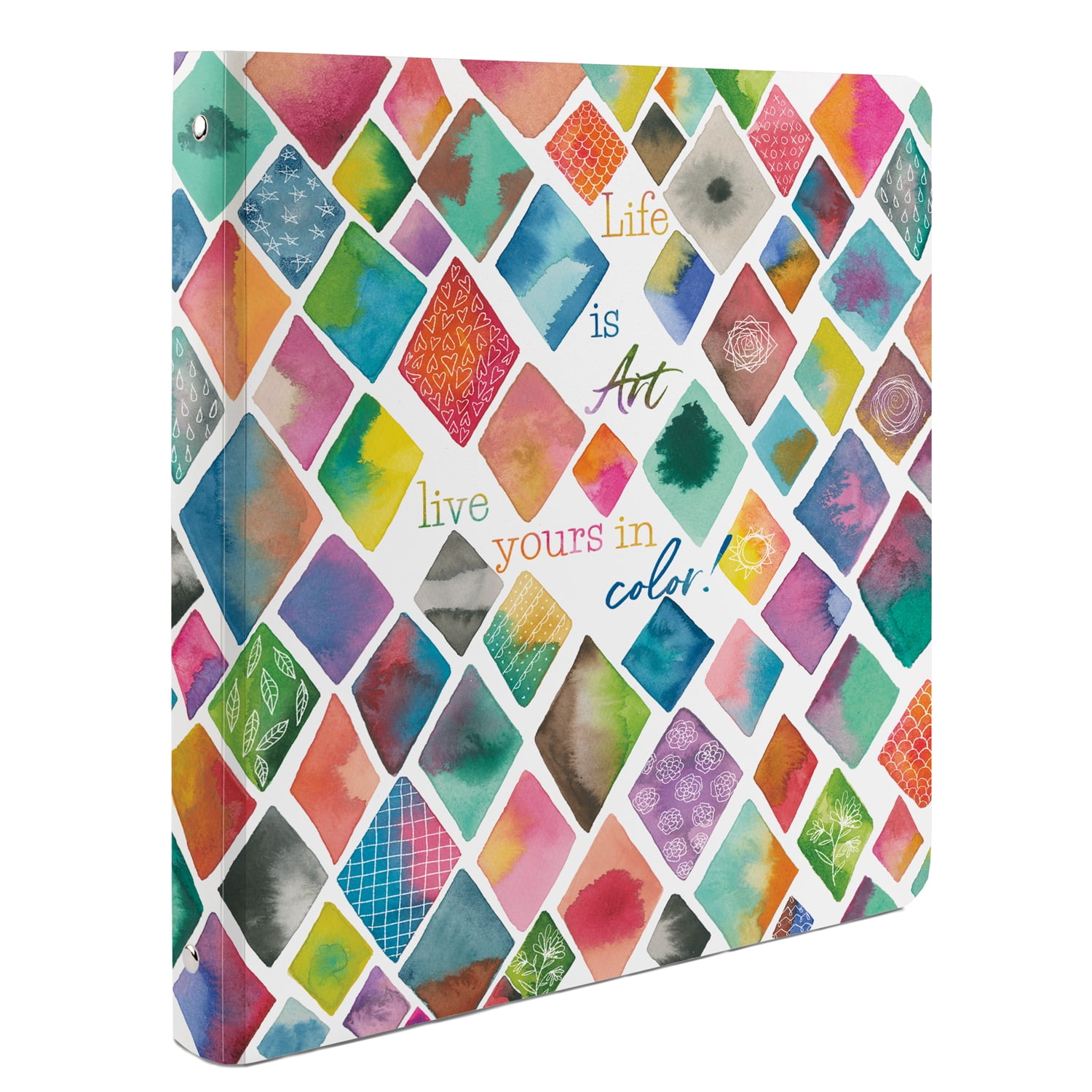 CounterArt  'Colorful Diamonds' 1 Pack Decorative 3-Ring 1-inch Deco-Soft Binder 11.5” by 10.25”