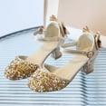 thumbnail image 2 of Staki Princess Shoes Toddler Girls Dress Shoes Flower Girl Flats Pearls Bow Mary Jane Wedding Party Flora Shoes Gold,11.5 Little Kid, 2 of 5