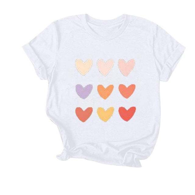 Camiseta de Manga Corta de Cuello Redondo Impresa para las Mujeres Día de San Valentín, Mezcla Ligera de Poliéster para Primavera Verano Otoño