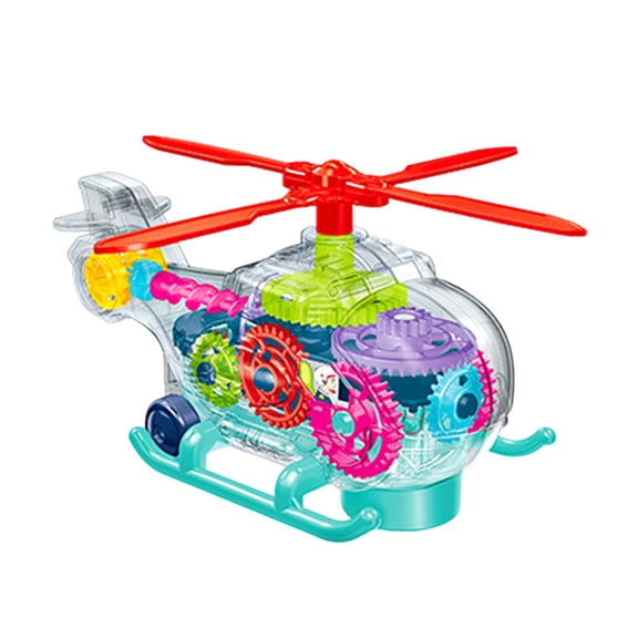 Illuminated Clear Helicopter Toy with Moving Gears Music and Sound Effects Educational Outdoor Plaything for Children Birthday Idea