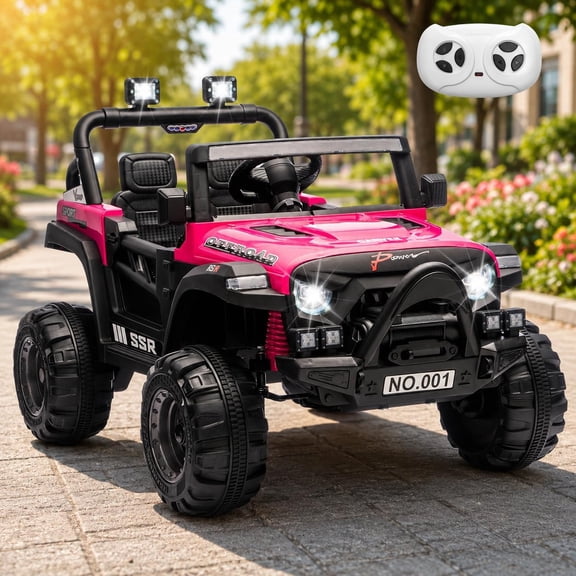 12V Electric Ride On Truck, 2-Seater SUV with Parent Remote Control, Dual 35W Motors, 3 Speeds, Spring Suspension, Bluetooth, LED Headlights,Pink