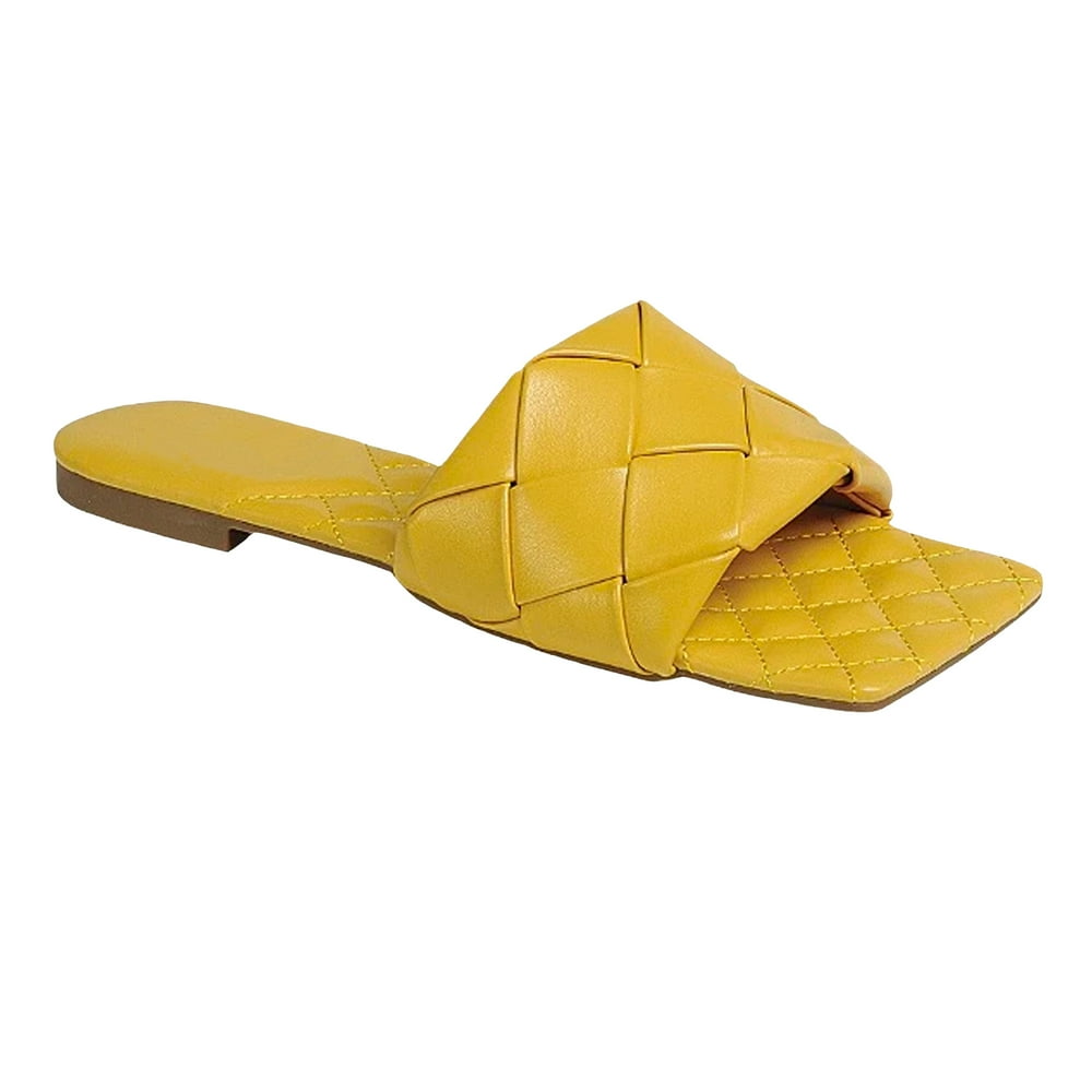 SNJ - New Women's Braided Quilted Single Band Strap Flat Square Toe Open Slide Sandal - Walmart