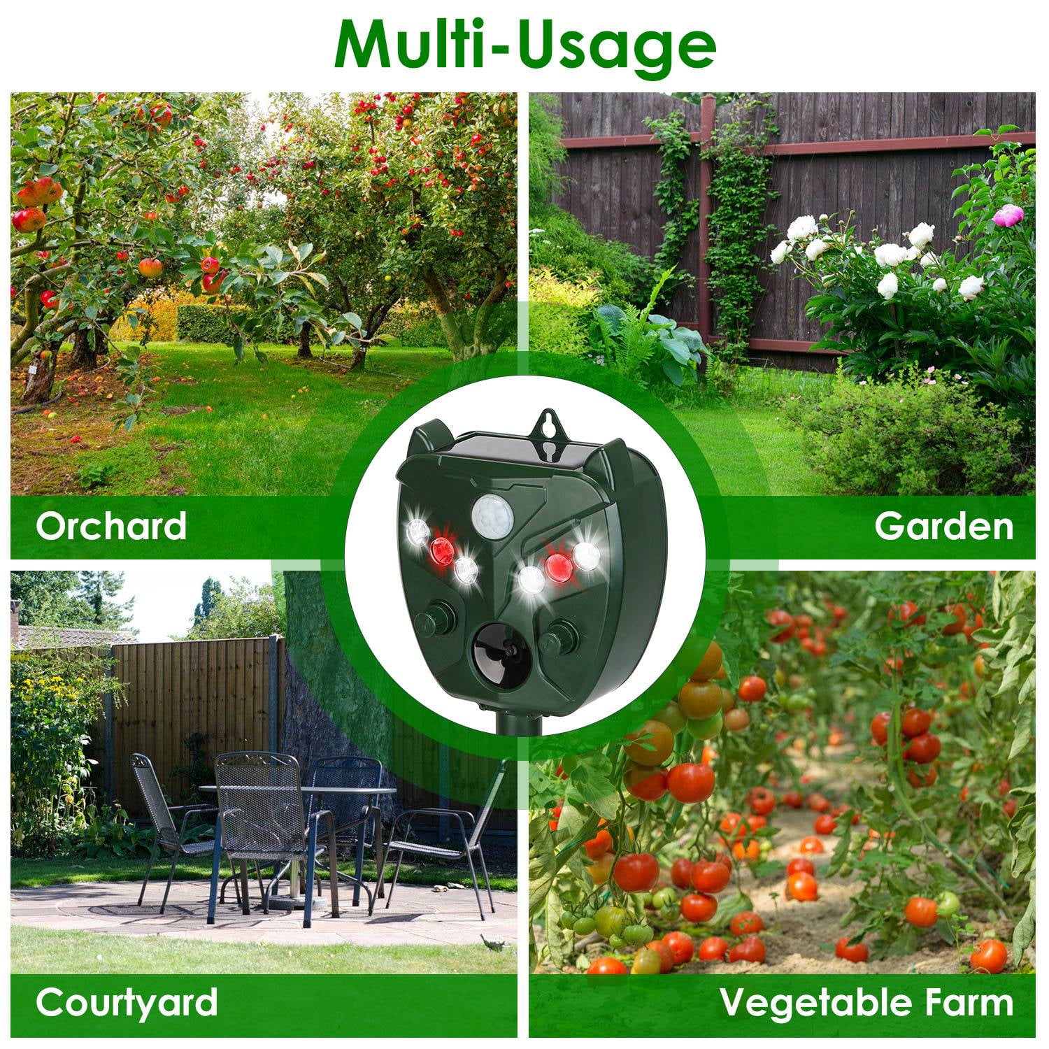 Moclever 2 Pack Ultrasonic Solar Animal Repeller Outdoor Waterproof Pest Driver with 5 Gears for Farm Garden Yard