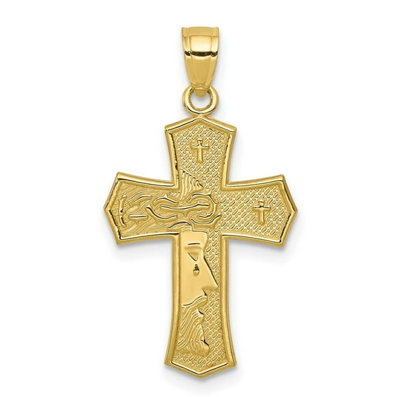Auriga Fine Jewelry 10K Yellow Gold Passion Cross with Jesus Reversible Pendant for Women (L-28 mm,W-16 mm)