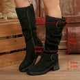 thumbnail image 4 of Taylonsss Women's Chunkys Heel Suede Mid-Calf Boots with Buckle Details for Fall and Winter Comfortable Vintage Style Casual Boots, 4 of 8