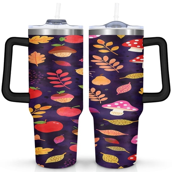 Mushroom 40 Oz Tumbler with Handle Lid and Straw, Stainless Steel Double Walled Vacuum Insulated Cup, Cute Anniversary Wedding Birthday Gifts Tumbler for Women Men Friends Outdoor Indoor