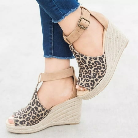 

XWQYRG Suede Belt Buckle Fish Mouth Slope Heel Sandals