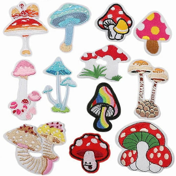 12 parches de hongos para planchar en la ropa, mini pegatinas de hongos, parches naturales, parche bordado de hongos DIY