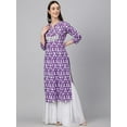 thumbnail image 4 of Janasya Indian Women's Purple Cotton Batik Print Straight Kurta, 4 of 8