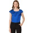 thumbnail image 1 of Unique Bargains Blouse Soyeuse à Manches Courtes pour Femmes Col Rond Plissé Décontracté Élégant, 1 of 6