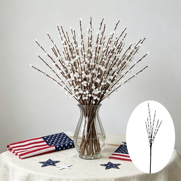 Flores artificiales de jazmín y flor de ciruelo, tallos florales sintéticos de 21 pulgadas, decoración patriótica del Día de la Independencia para jarrones de cocina