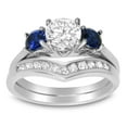 thumbnail image 2 of LaRaso & Co His Hers Wedding Ring Set Blue Simulated SapphireSilver TRIO Wedding Rings Bride Groom 9/12, 2 of 6