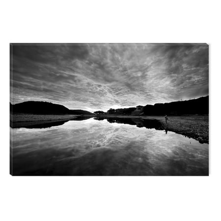 Startonight Canvas Wall Art Black and White Abstract Fishing Time on the Lake, Dual View Surprise Artwork Modern Framed Ready to Hang Wall Art 100% Original Art Painting 23.62 X 35.43