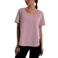 thumbnail image 3 of KBZDBZC Womens Shirts New Large Size Loose Yoga Wear Short Sleeved Women's Hem Slit Sports T Shirt Fitness Running Quick Drying Clothing Women's Blouse Tshirt Women (Pink,XL), 3 of 6