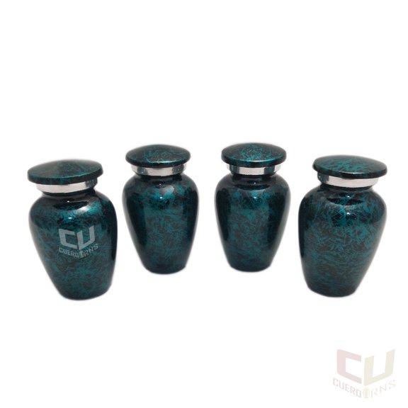 Keepsake Urn Set of 4 – Lovely Green Stone Finish Keepsake Cremation Urn for Human Ashes Mini Urn 3cu.in