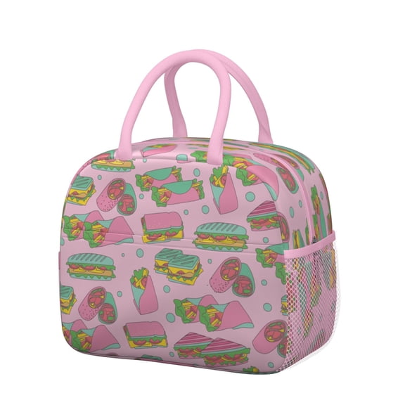 Lunch Bag Lunch Box for Women Reusable Insulated Lunch Bags,Water-Resistant Sandwich Pattern Vector Cooler Lunch Tote Bag, Large Capacity for Work Travel Picnic