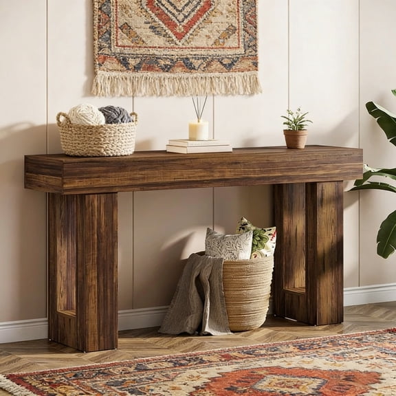 Toauuo 63" Farmhouse Wooden Console Table - Rustic Rectangular Sofa Side Table for Living Room Hallway