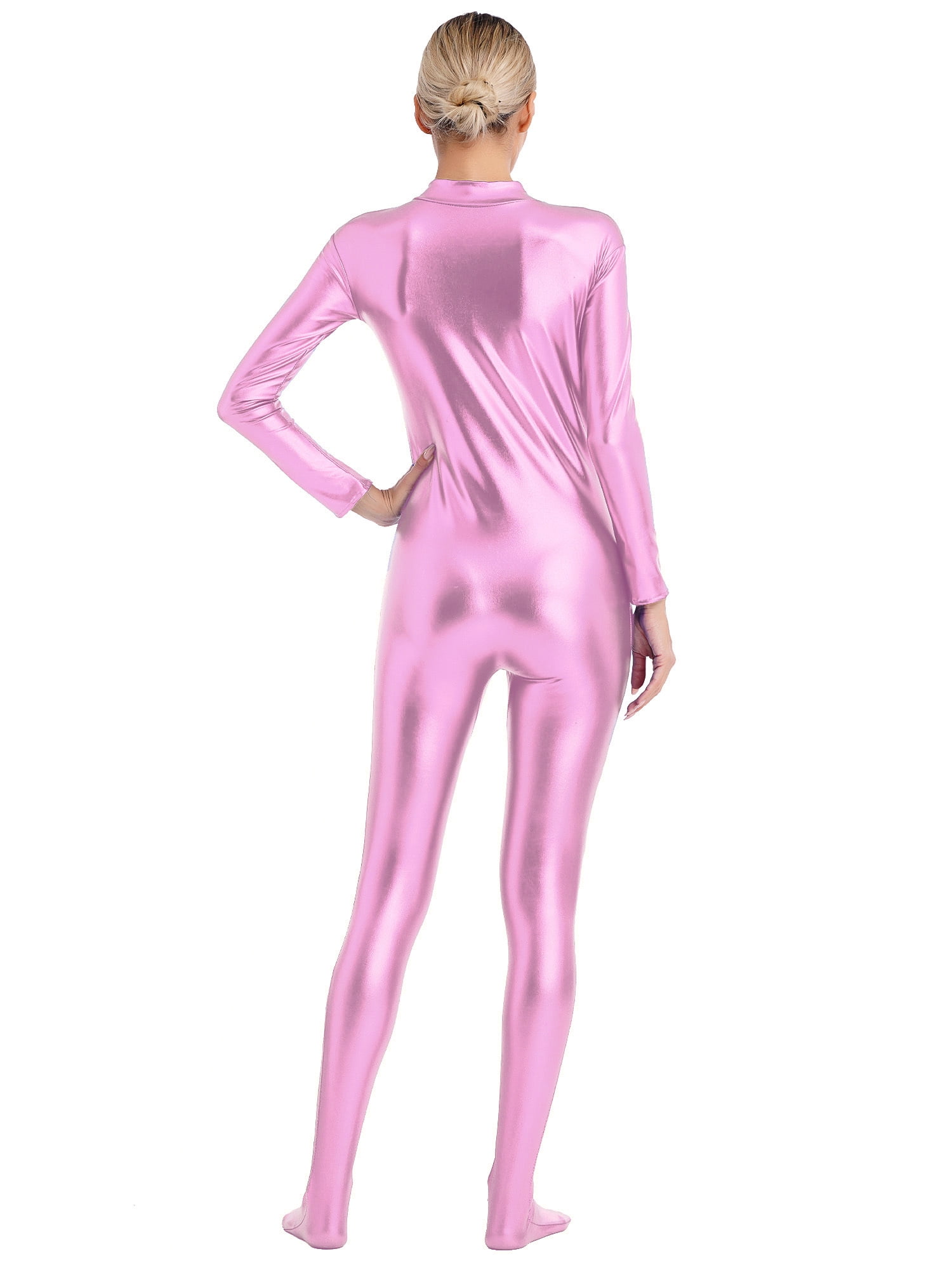 Eandarui Women's Shiny Metallic Unitard Turtleneck Long Sleeve