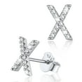 thumbnail image 1 of Pendientes de plata esterlina Silvora con inicial de circonita cúbica letra X, 1 of 8