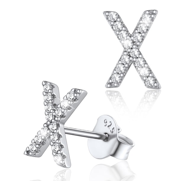 Pendientes de plata esterlina Silvora con inicial de circonita cúbica letra X