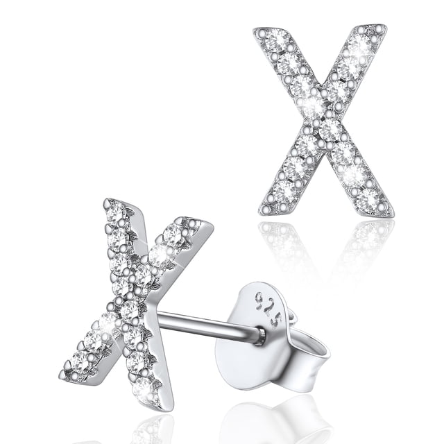 Pendientes de plata esterlina Silvora con inicial de circonita cúbica letra X