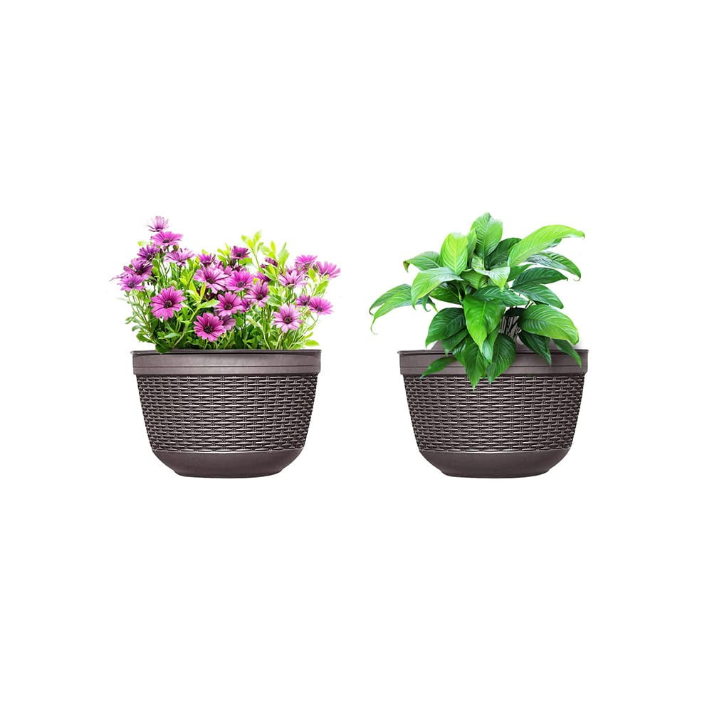 Set of 2 Pcs Hanging Planters Outdoor Hanging Basket Plastic Flower Pot Plants Holder Hanger for Balcony Fence Wall Mounted