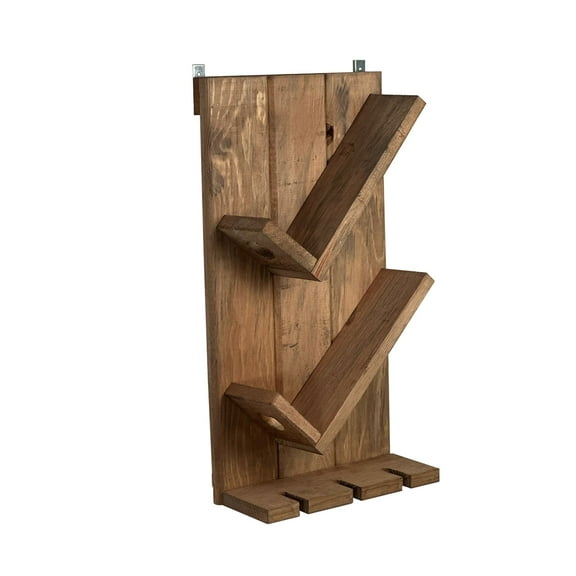 wall mounted wine rack, Rustic Brown Wood Wine Display Storage Rack for Dining Room, Home Bar Kitchen, Living Room Decor, Wooden Wine Bottle Holder for 2 Bottles and 3 Wine Glasses