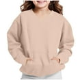 thumbnail image 4 of Girls Pink V-Neck Pullover Sweatshirt, 95% Polyester 5% Spandex Soft Stretch, Relaxed Fit with Kangaroo Pocket, Sensitive Skin Friendly for Ages 4-12,Size 5 T, 4 of 8