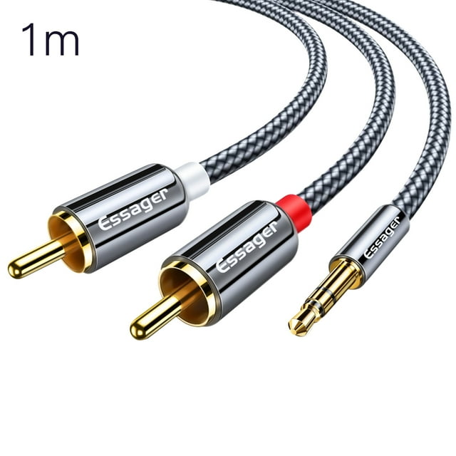 Essager Cable divisor de cable trenzado de 3,5 mm a RCA Cable de adaptador de audio para amplificador de computadora de TV, 1 metro Guardurnaity EL5284-02
