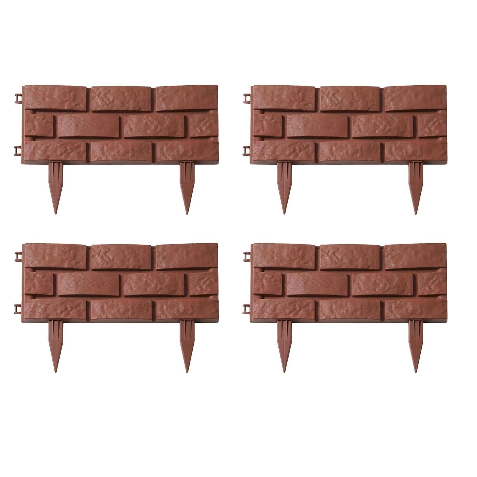 ERTZAE Faux Stone Edging For Landscaping,4Pc Brown 7.08X16.92In Stone Brick Garden Edging Border,Decorative Imitation Stone Garden Fence,Plastic Rocks For Landscaping,Artificial Stone Edging