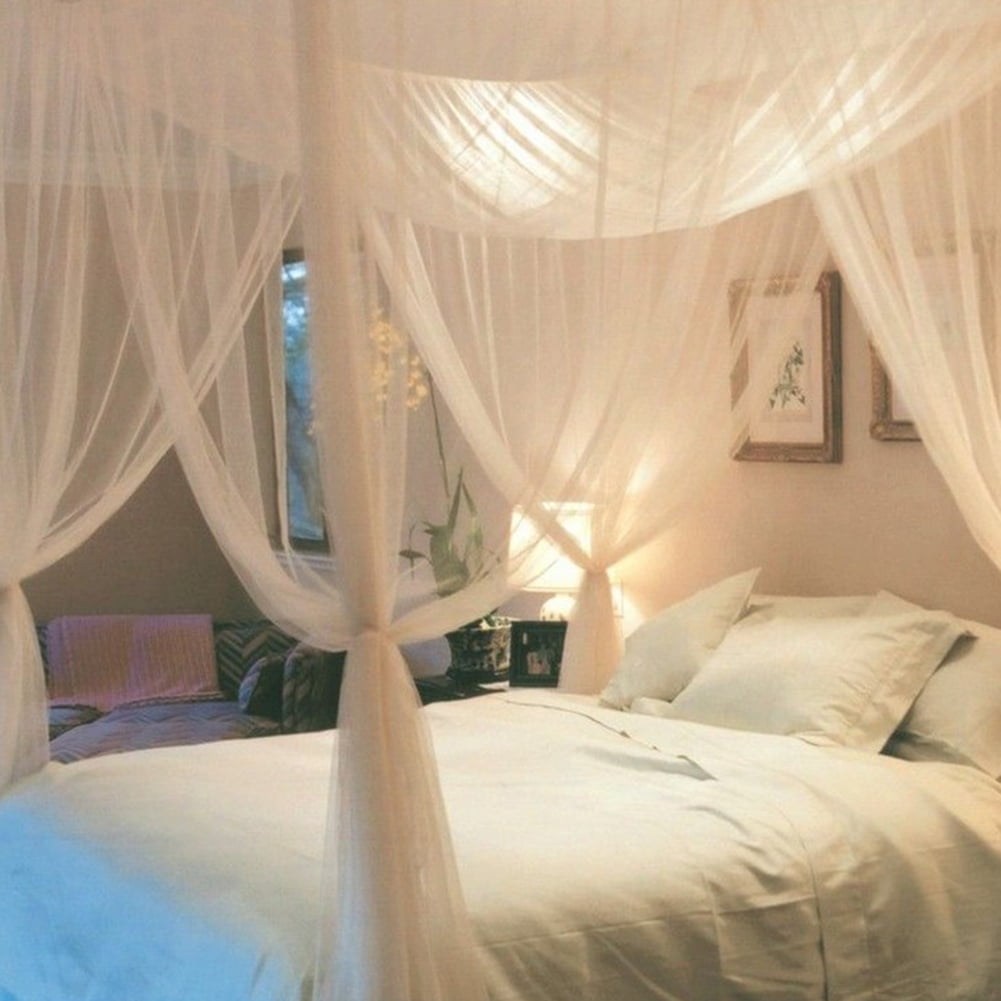 4 Corner Post Canopy Mosquito Net Full King Queen All Size Bed Elegant Drape Set 