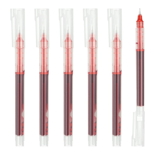 Uxcell 6 Pcs Stylos à Encre Gel Colorés, Pointe Extra Fine 0,5 mm Écriture Fluide Séchage Rapide Stylo à Bille Roulante à Encre Liquide, Rouge