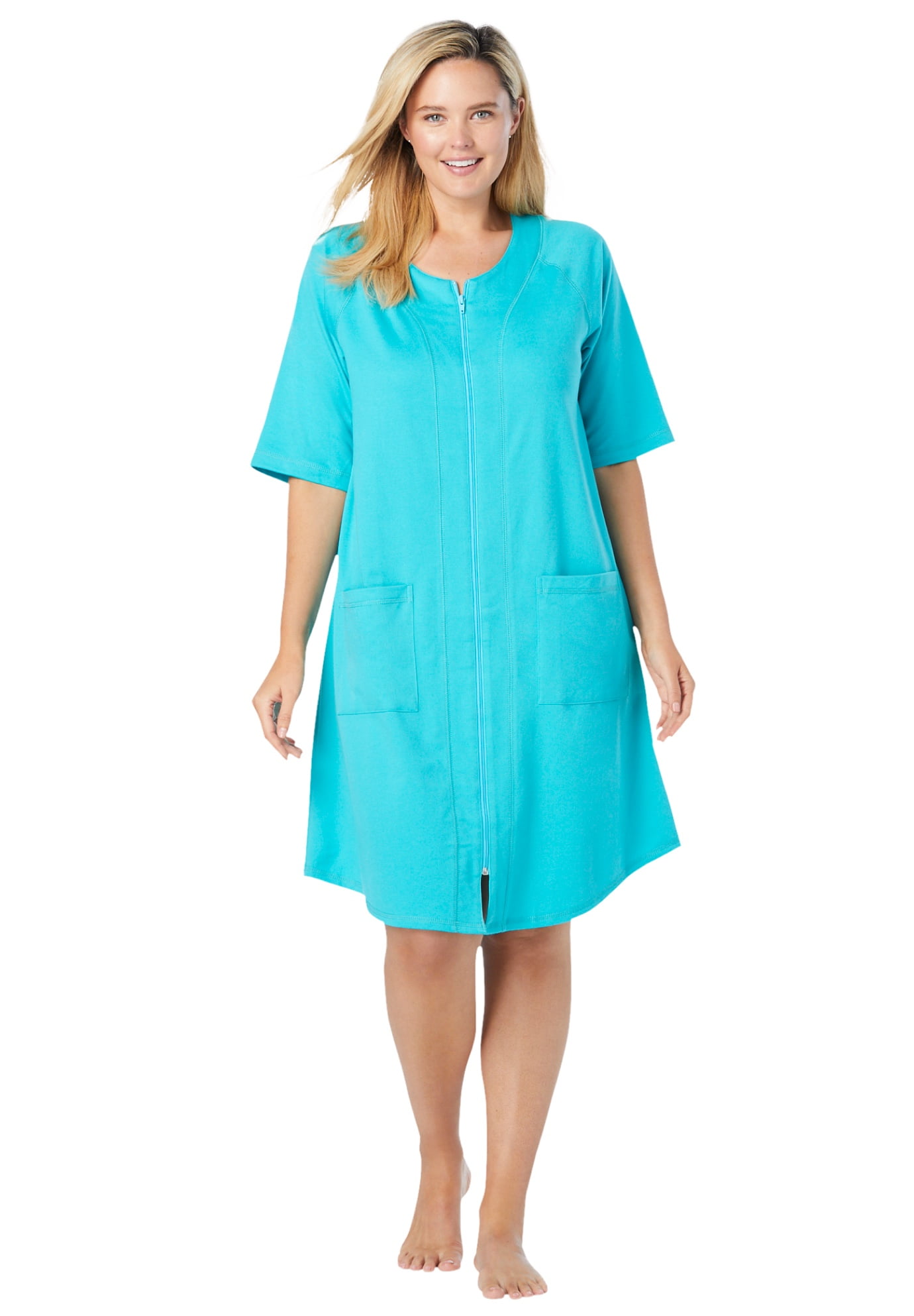 Dreams & Co. Women's Plus Size Short French Terry Zip-Front Robe Robe