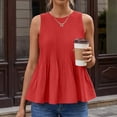 thumbnail image 4 of CIENVNSTG Womens Summer Pleated Peplum Tops Casual Sleeveless Tank Tops Flowy Babydoll Shirts Red L, 4 of 5