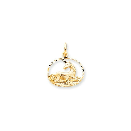 10k Yellow Gold Solid Satin Sparkle-Cut UNICORN IN RING Charm - 1.1 Grams