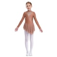 thumbnail image 3 of YiZYiF Girl's Figure Ice Skating Costume Rhinestones Long Sleeve Asymmetrical Ballet Tutu Dance Dress Dusty Pink 16, 3 of 7