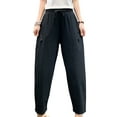 thumbnail image 1 of Frontwalk Women Wide Leg Linen Cotton Capris Summer Harem Pants Casual Loose Fit Solid Color Palazzo Joggers with Pockets, 1 of 3