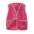 thumbnail image 3 of Juebong Sherpa Vest Women Fleece Fuzzy Button Down Sleeveless Crop Jacket Winter Comfy Plus Size Coat Outerwear with Pockets Pink,XXXXXL, 3 of 6